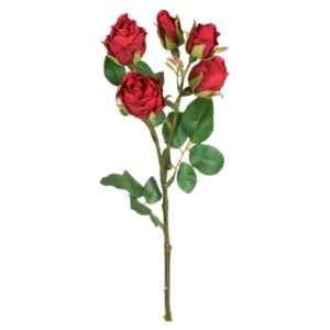 Röd konstgjord ros på kvist 35 cm