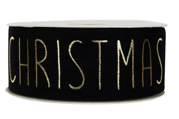 Band M.Christmas Sammet Svart/Guld 40mm, 5m